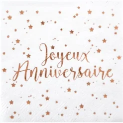 Serviette En Papier Joyeux Anniversaire Rose Gold X 20 Pi Ces