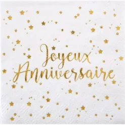 Serviette En Papier Theme Joyeux Anniversaire Or X 20 Pi Ces