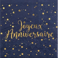 Serviettes En Papier Joyeux Anniversaire Bleu Marine 25 Cm X20 Pi Ces