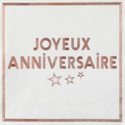 Serviettes En Papier Joyeux Anniversaire Rose Gold 33X33 Cm 10 Pi Ces