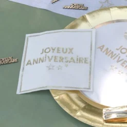 Serviettes En Papier Joyeux Anniversaire Or 33X33 Cm 10 Pi Ces