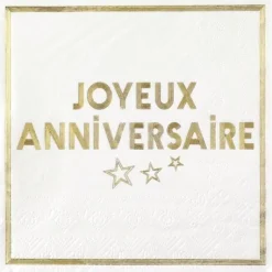 Serviettes En Papier Joyeux Anniversaire Or 33X33 Cm 10 Pi Ces