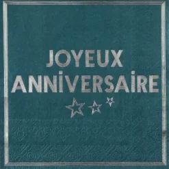 Serviettes En Papier Joyeux Anniversaire Bleu Canard 33X33 Cm 10 Pi Ces