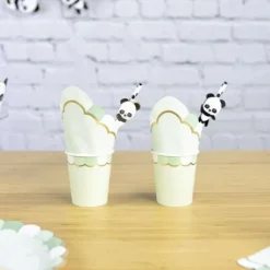 Set De 10 Pailles Blanches Pois Noirs Baby Panda