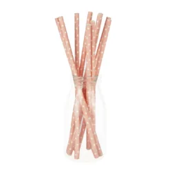 Set De 10 Pailles Rose Pastel Pois Blancs