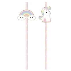 Set De 10 Pailles Roses Baby Licorne