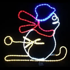 Silhouette De Noel Lumineuse Bonhomme De Neige Sur Ski