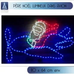 Silhouette De Noel Lumineuse Pere Noel Dans Avion