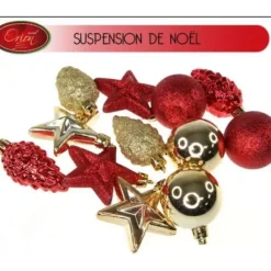 Suspension Décoration Pour Sapin De Noel Rouge Et Or X 12 Pi Ces