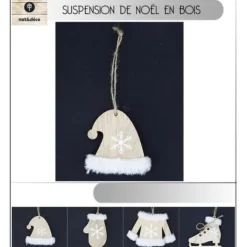 Suspension De Noel Bois Naturel Avec Flocon De Neige