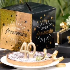 Urne Carr E Joyeux Anniversaire Etincelant Or Noir 20Cm