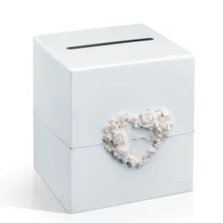 Urne Mariage Blanche Avec Coeur En Raphia