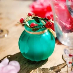 Vase Bucolique Turquoise 8Cm Avec Raphia
