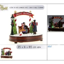 Village Scene De Noel Tournant Avec Chien Et Balle